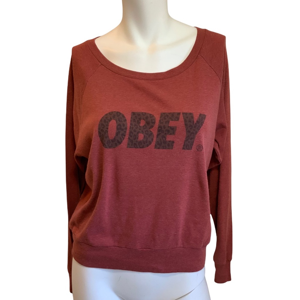 EUC OBEY Leopard Letters Soft Sweatshirt size XS